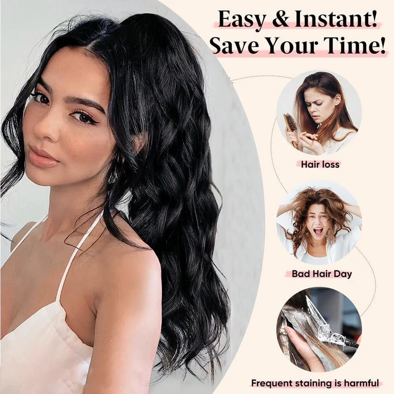 Long Wave Claw Clip Ponytail Extension, Synthetic Heat Resistant False Hair Piece