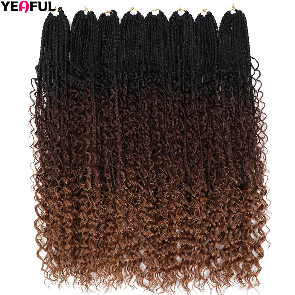 Ombre Goddess Box Braids Crochet Hair Dark Brown Chocolate Ginger Bohemian Curly