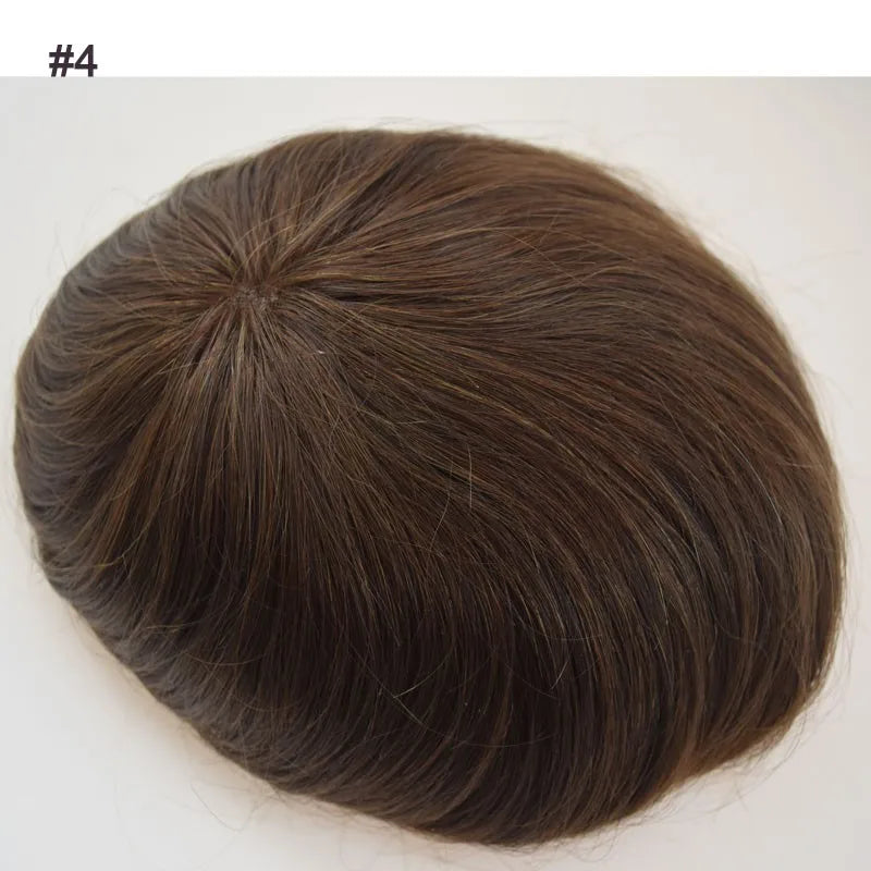 Durable Wig Human Hair Toupee Mono Lace Top Skin PU Base Hairpieces