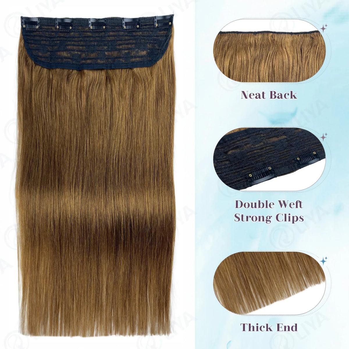 Light Brown Bone Straight Clip in Hair Extensions Full Head One-piece Human
