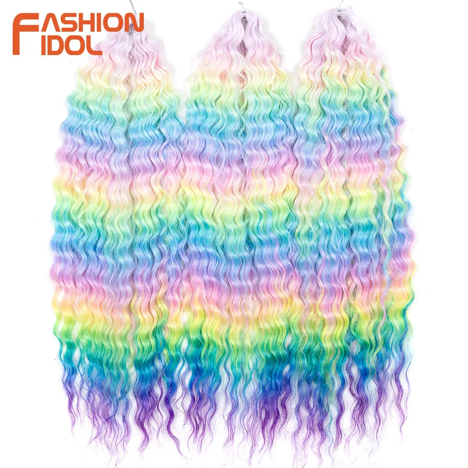 Synthetic Twist Crochet Curly Hair Water Wave Braid Ombre Blonde Brown Deep