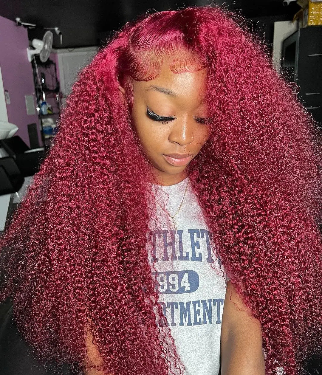 Deep Wave Burgundy, 13x6 HD Lace Frontal Curly Human Hair Wigs Red