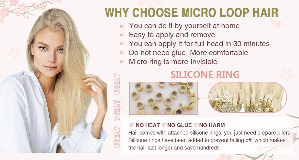 Micro Loop Human Hair Extensions Balayage Blonde 50Gram/Set 1G/S Natural Link Fusion