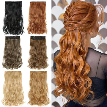 Long Wavy Synthetic 5 Clip In Hair Extensions Black Orange Heat Resistant Hairpieces