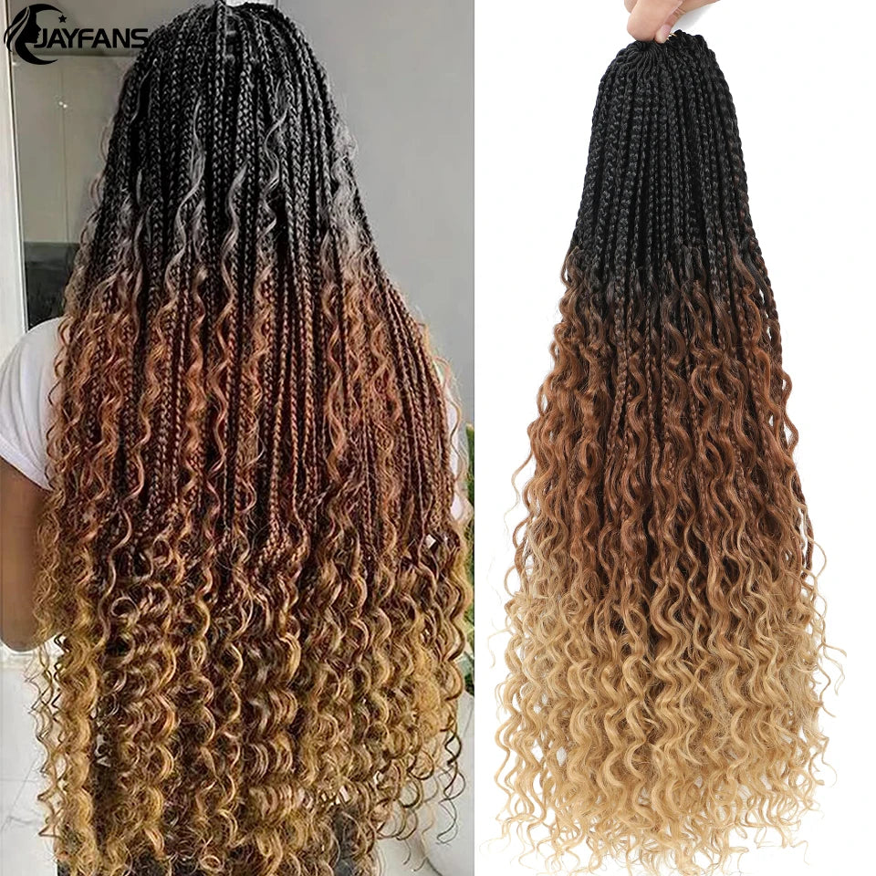 Boho Box Braids Crochet Synthetic Hair Goddess Curly Ends Bohomian