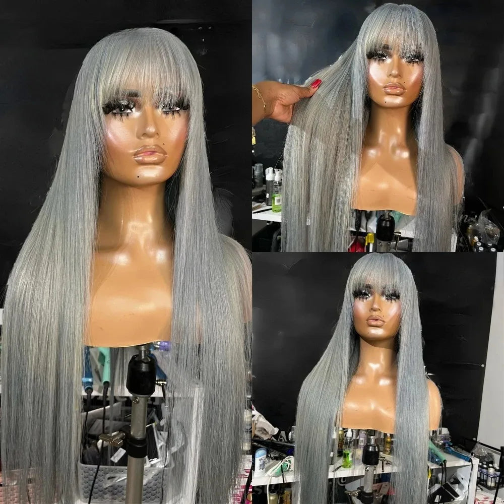 99J Burgundy Red Bone Straight Lace Front Wig Bangs, 13x4 HD Pre