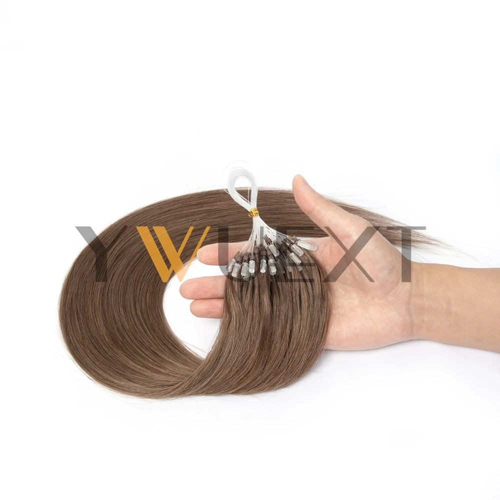 Micro Loop Hair Extensions Real Natural Straight Ring Link 12"-20" Human Black