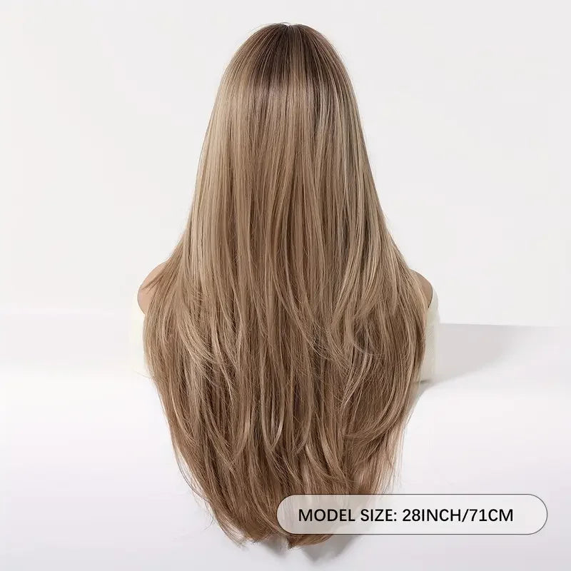 Long Ombre Blonde Synthetic Wigs Middle Part Natural Straight Layering Party Halloween