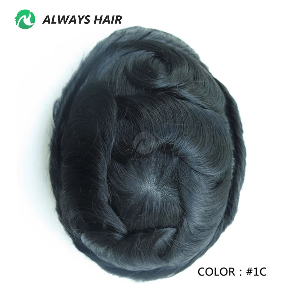 Men's Skin Base Toupee, Capillary Prosthesis, 130% Density, 0.12-0.14mm