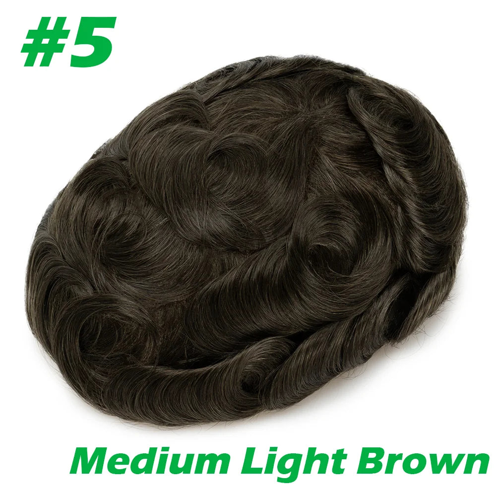 Lace with PU Men Toupee Hair Prosthesis Breathable Natural Human Hair Toupee Wig