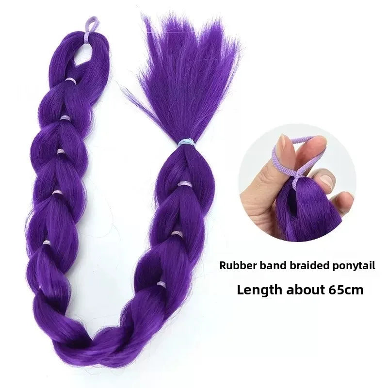 Purple Braids Ponytail Rubber Band Pre Braiding Hair Synthetic Extensions Halloween Costume