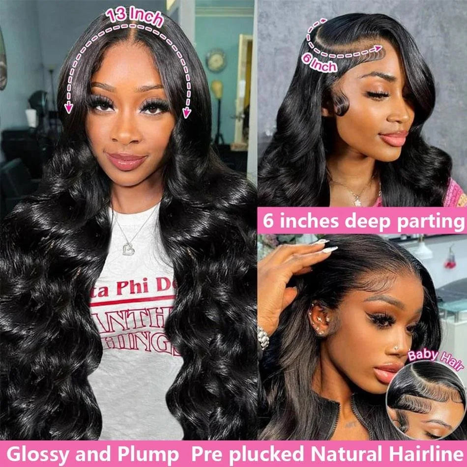 Body Wave 13x6 HD Lace Front Human Hair Wig, 250% Density, Pre-Plucked Glueless
