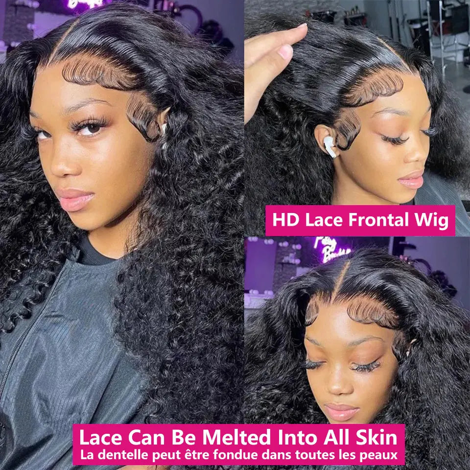 13x4 Kinky Curly Lace Front Human Hair Wigs Brazilian HD Deep Wave