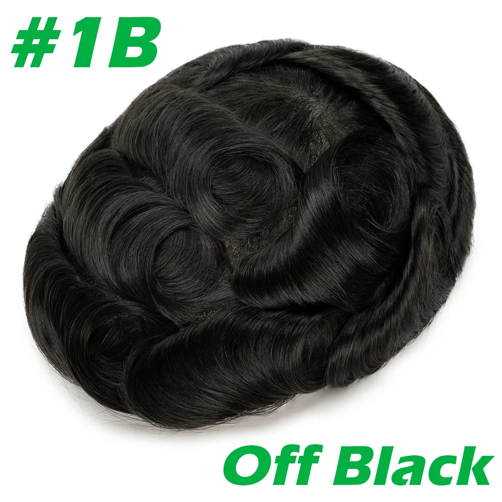 Lace with PU Men Toupee Hair Prosthesis Breathable Natural Human Hair Toupee Wig