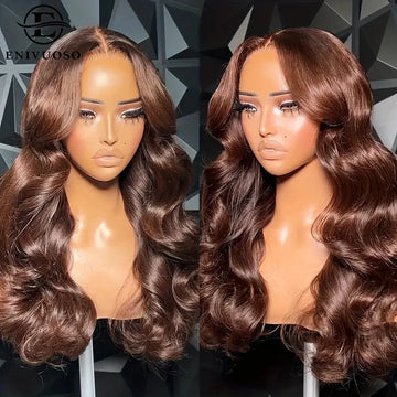 13x4 Chocolate Brown Body Wave Lace Front Wigs Heat Resistant Fiber Reddish