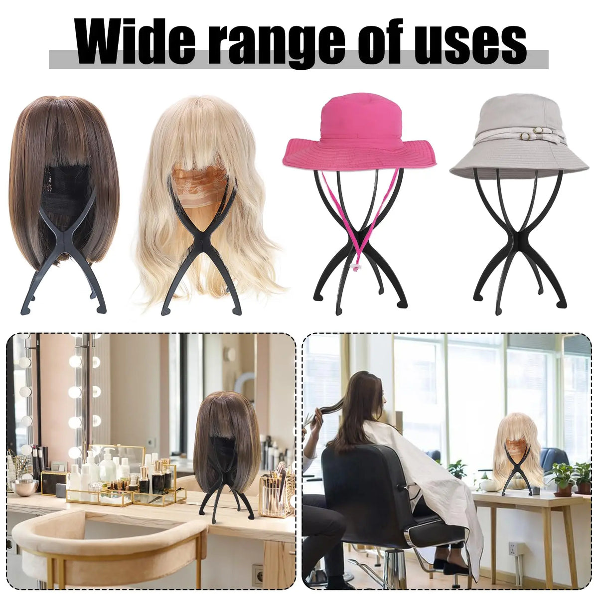 1/2/ Folding Wig Stand Plastic Portable Hat Display Adjustable Durable Barbershop Model