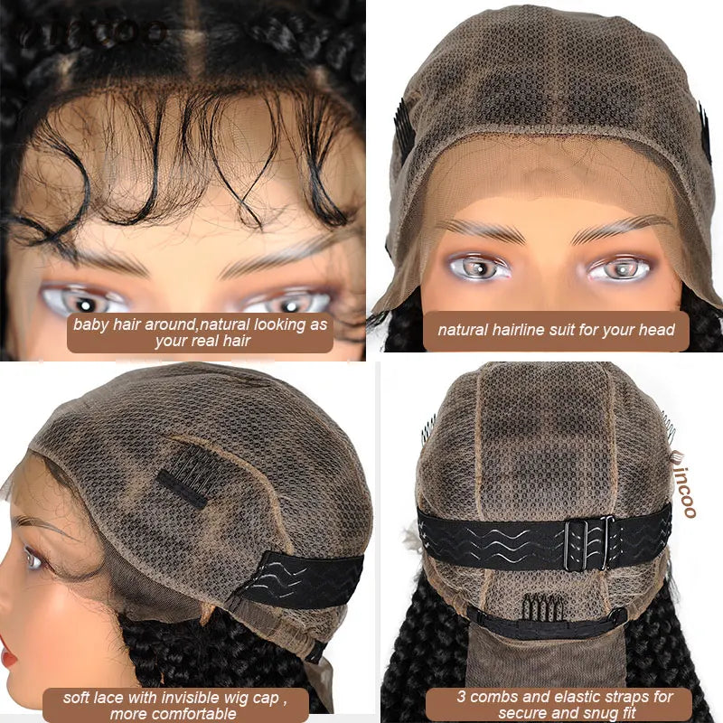 Synthetic Large Box Braided Wigs Jumbo Knotless Full Lace Front Tribal Braids