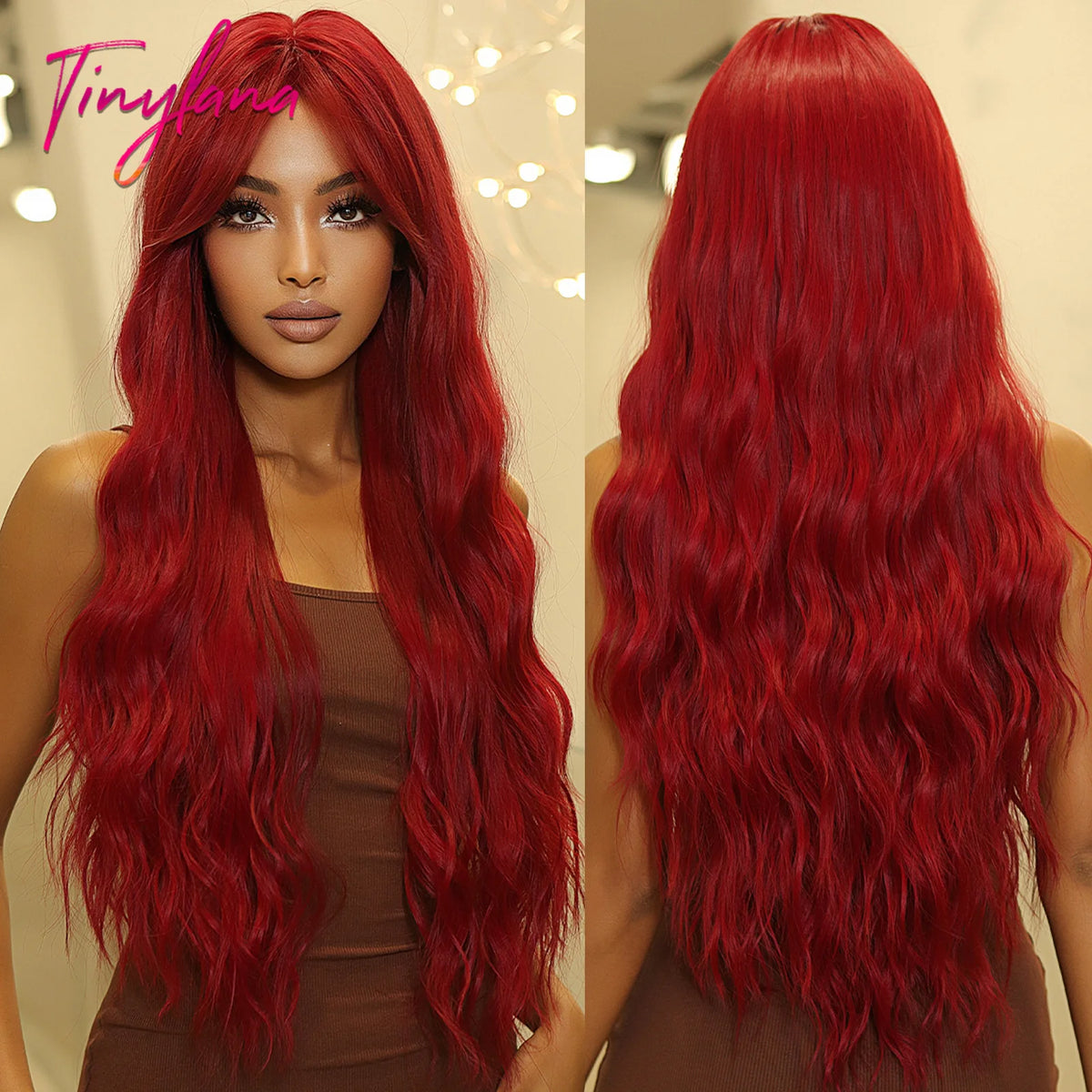 Super Long Black Wavy Synthetic Wigs Bangs Afro Dark Water Wave Halloween