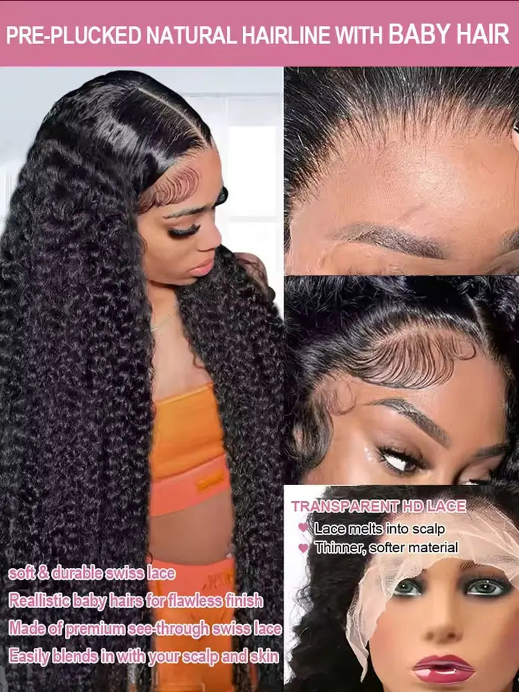 250% Density Deep Wave, 13x6 HD Lace Front Human Hair Wig Gluless