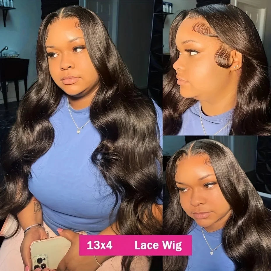 Density Body Wave Lace Front Wigs, 13x4 Closure Gluless Transparent Human Hair