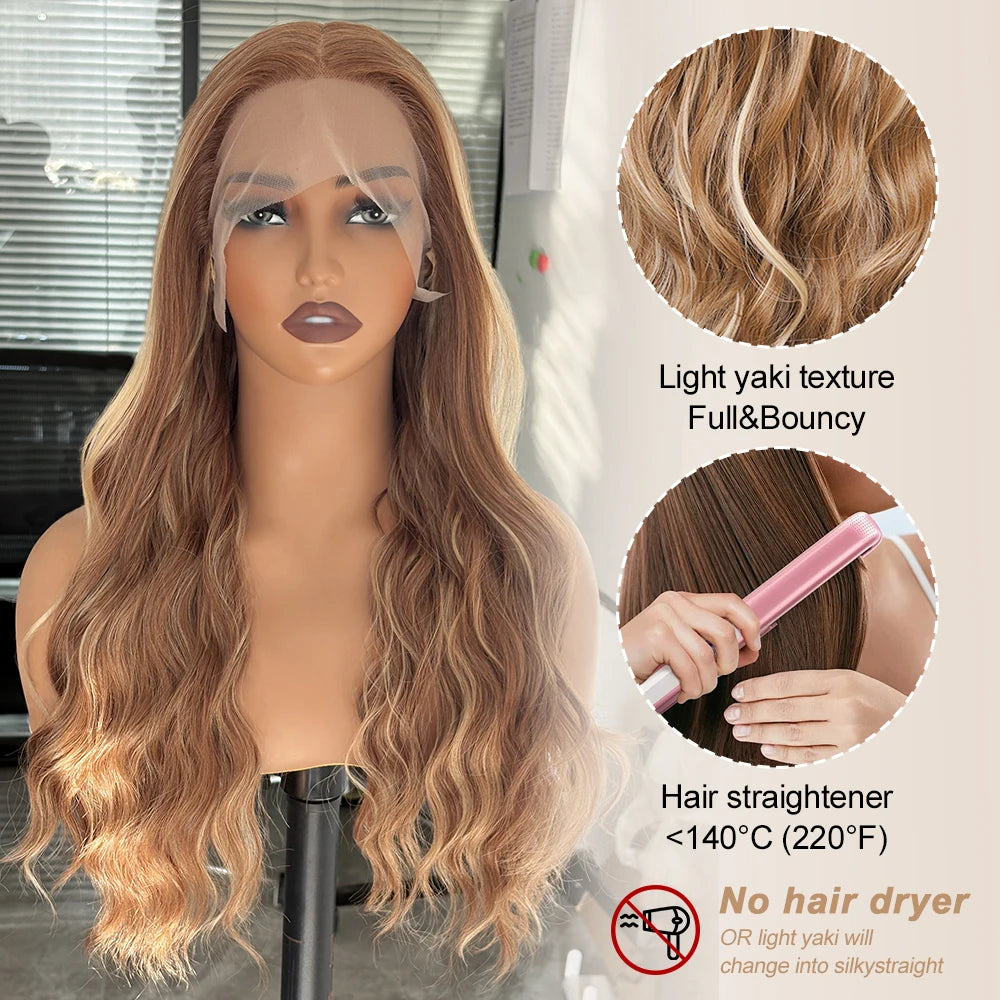 13x6 Highlight Ombre Honey Blonde Body Wave Lace Front Wigs Synthetic HD