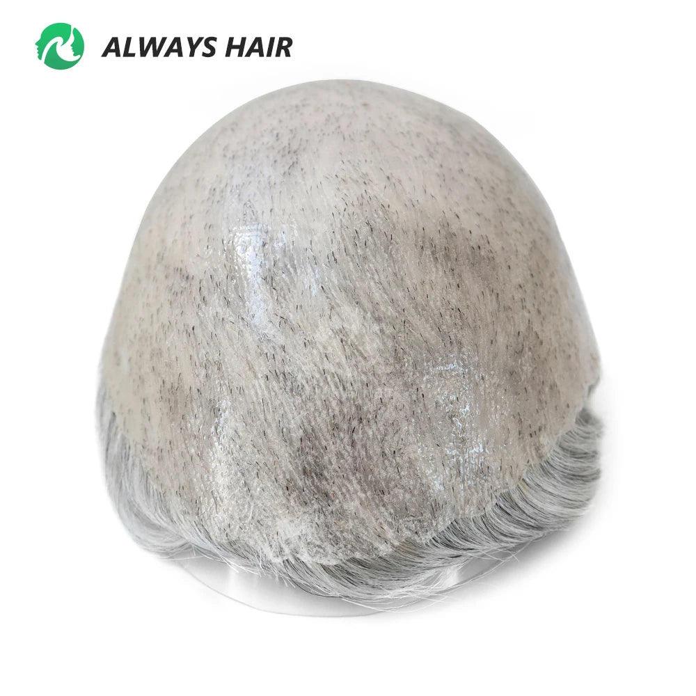 6 Inches Indian Hair Prosthesis Man Human Hair Natural 12-14 Polyskin Gray Human Capillary Prosthesis for Men