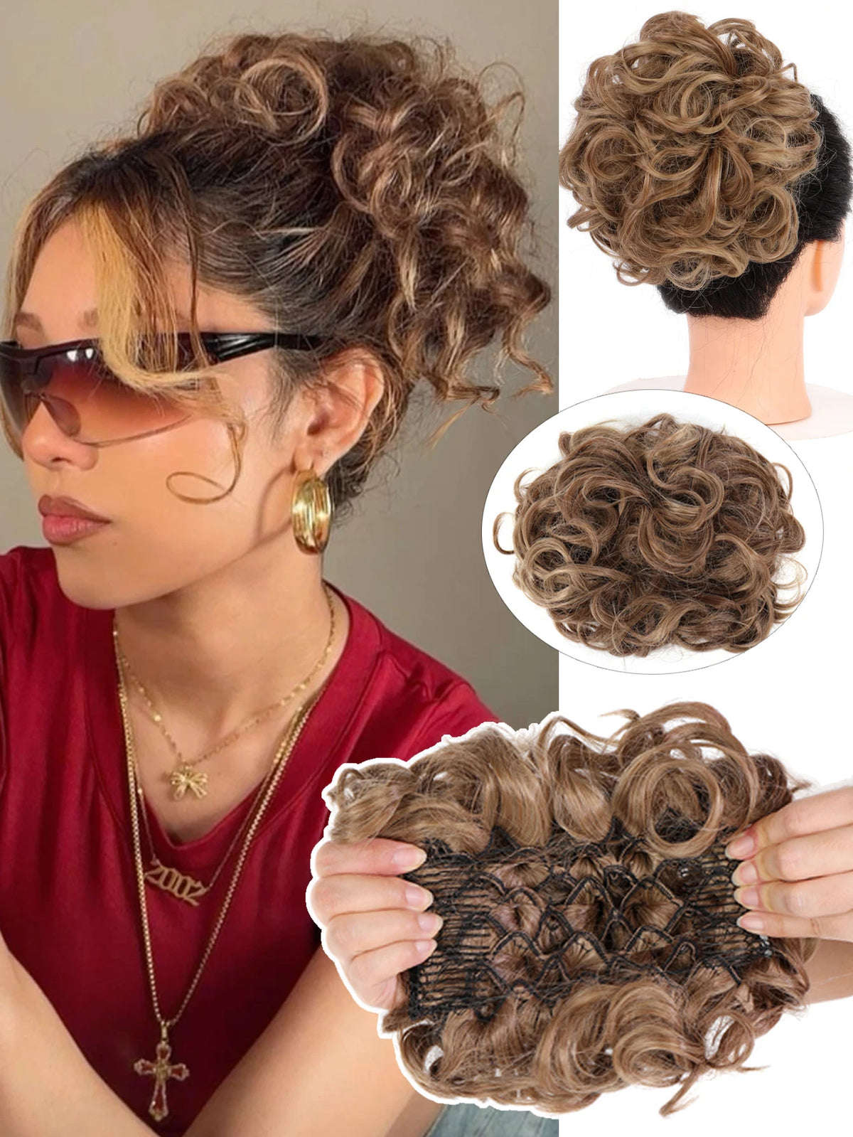 Synthetic Messy Wavy Chignon Black Blonde Hair Bun Hairpiece Extension Fake Comb