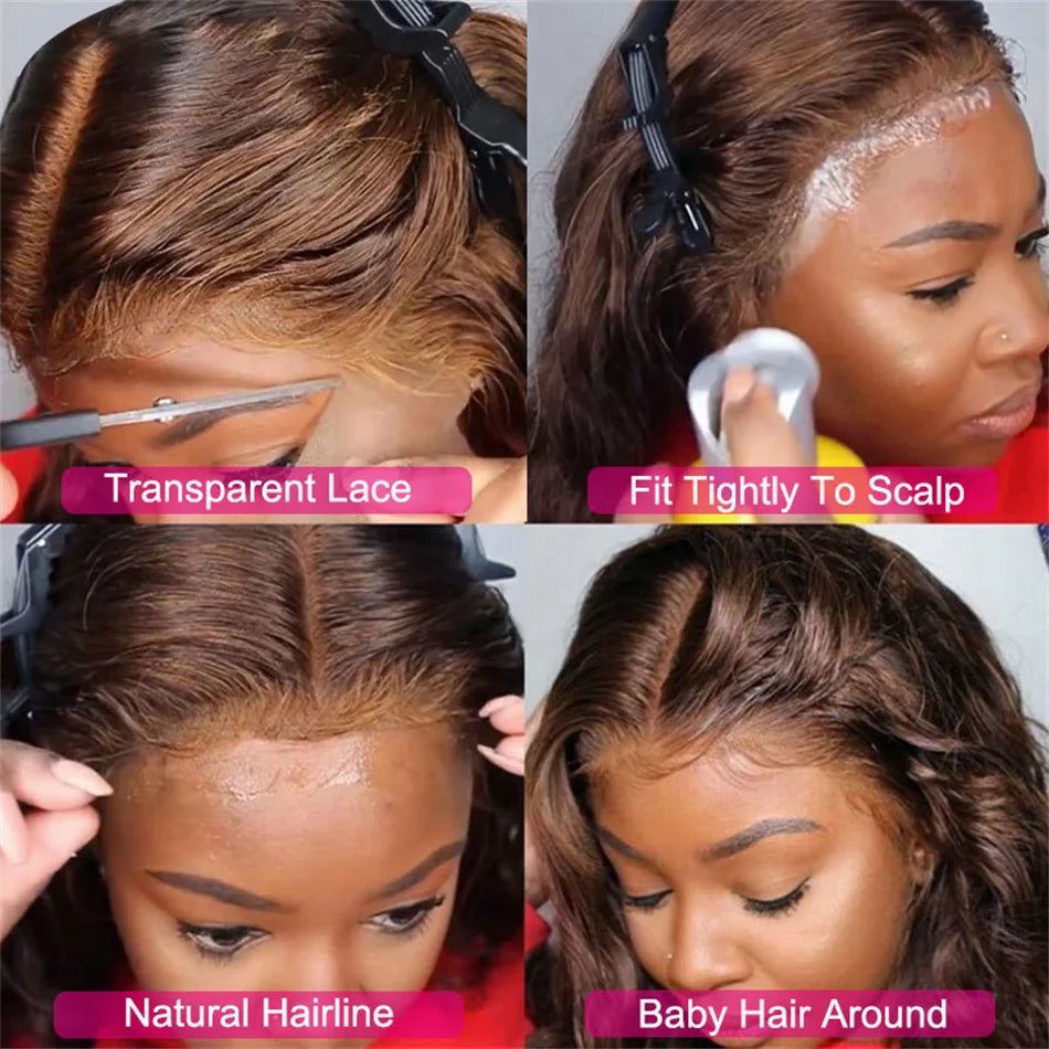 Chocolate Brown 13x6 Human Hair Wigs HD Lace Frontal Colored Transparent Body