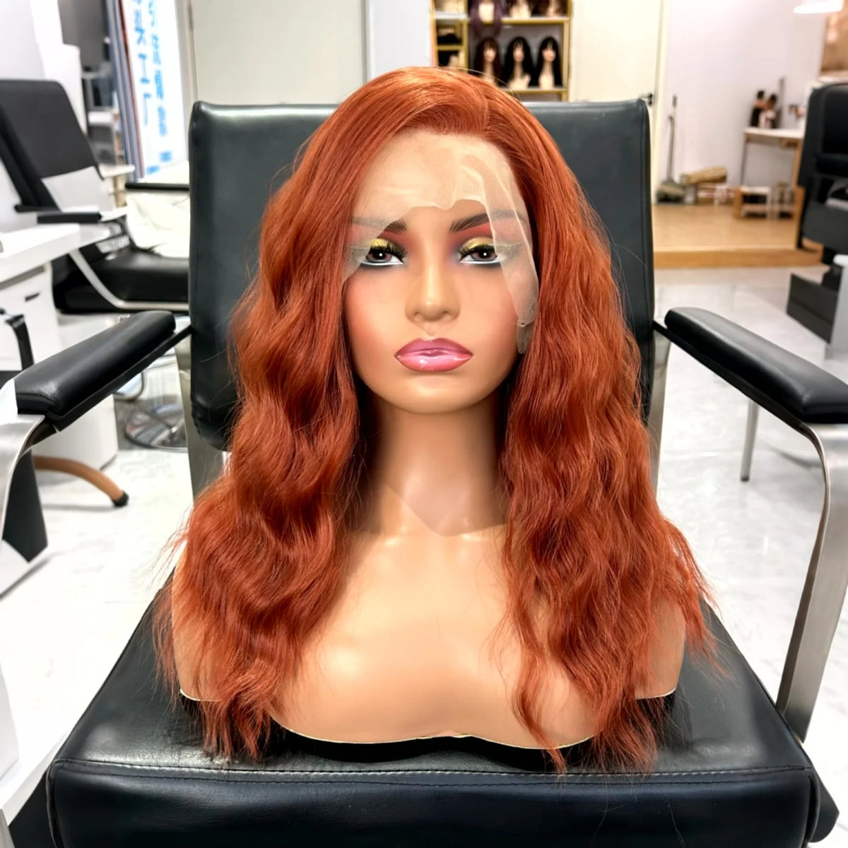 Auburn Short Copper Red Curly Wig Synthetic Part Medium Length Natural Wave