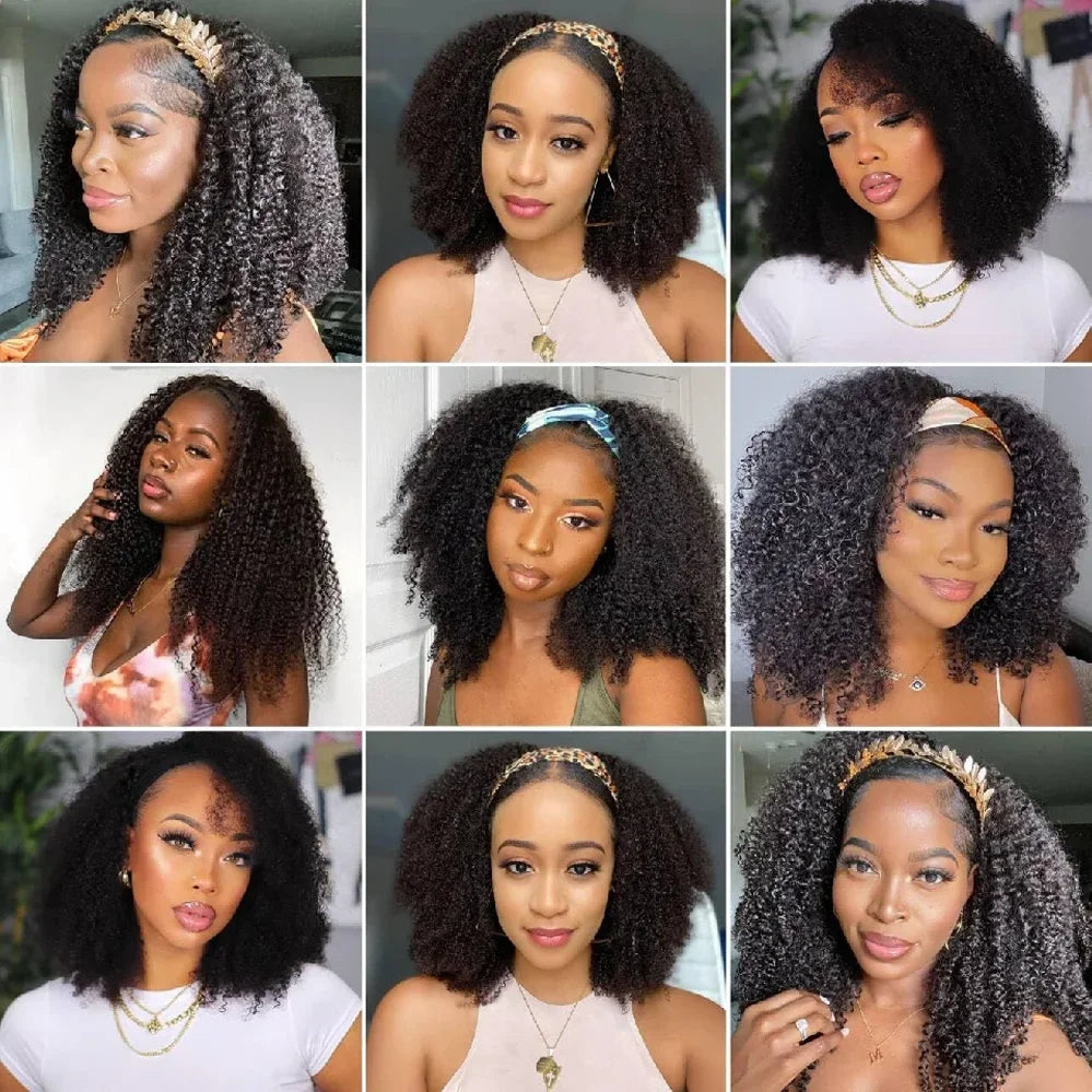Deep Wave Curly Human Hair Wig Full Machine Made Half Headband
