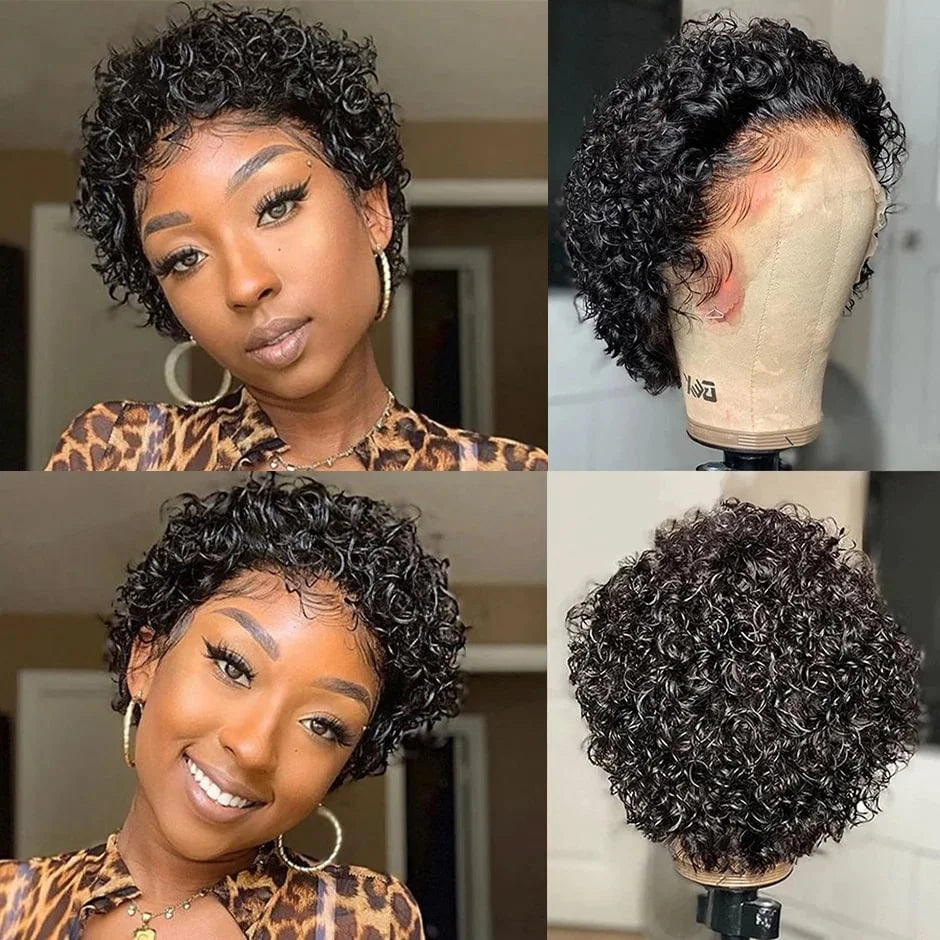 Pixie Cut Wig Transparent Lace Front Human Hair Short Kinky Curly Bob