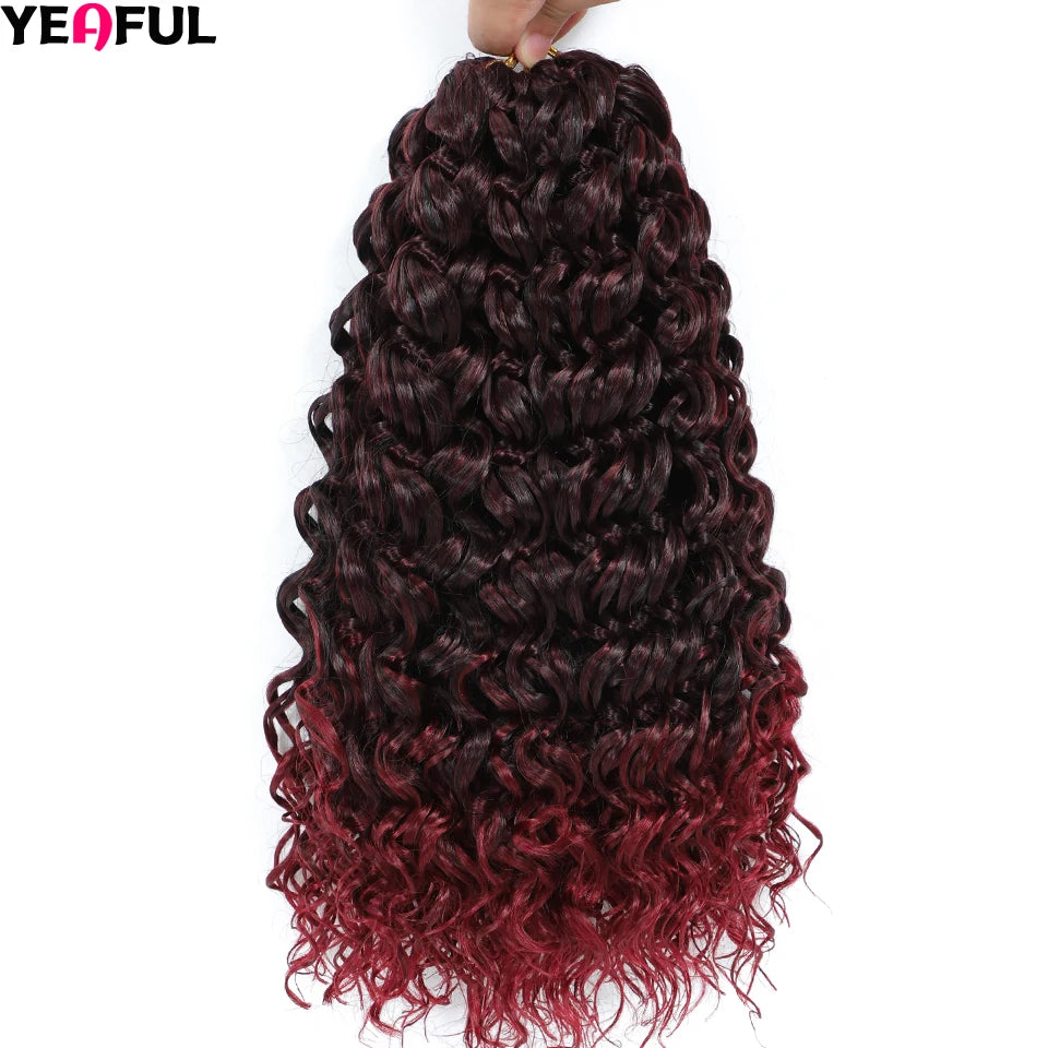 Curl Crochet Hair 14inch 1-8 Packs Ombre Brown Water Wave Curly Braiding