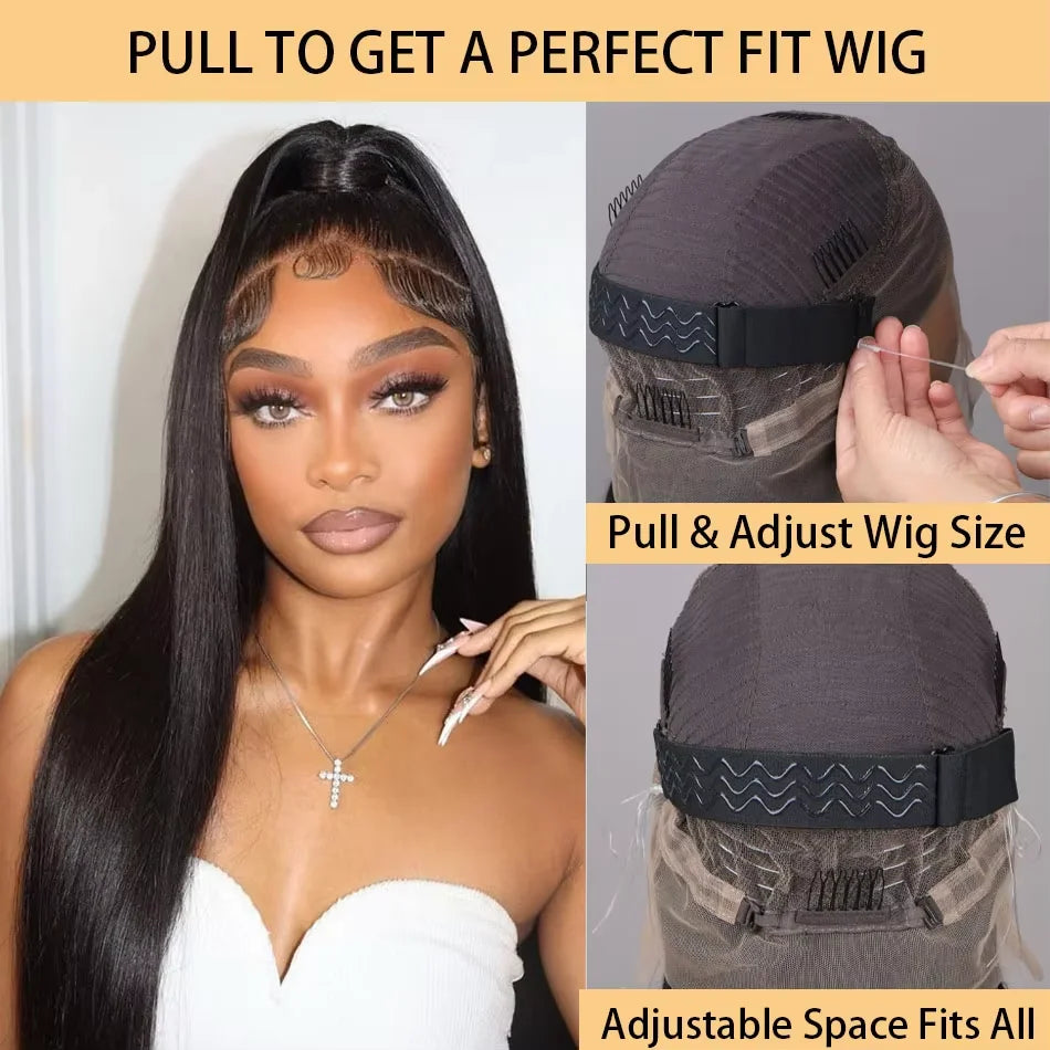 Invisible Strap Full Lace Glueless Wig Human Hair Straight, 13x4 HD Front