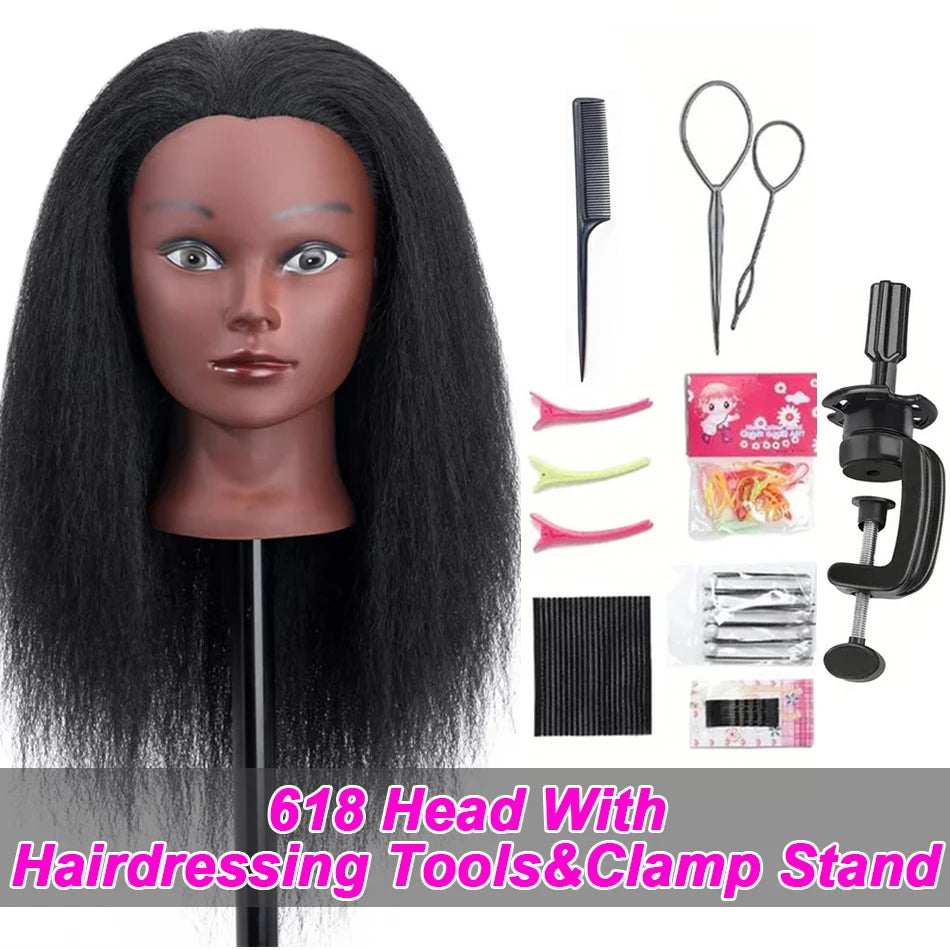 Mannequin Head Human Hair, 100% Real Cosmetology Doll Tripod Stand 18'Training Hairdresser