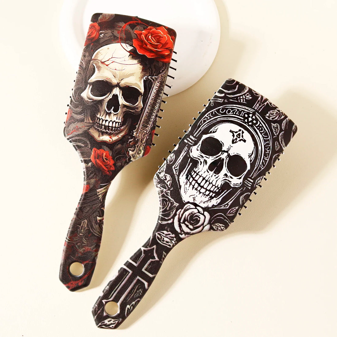 1 Piece Skeleton and Flower Patterned Air Cushion Comb - Massage Exfoliating Comb, ABS Plastic Handle