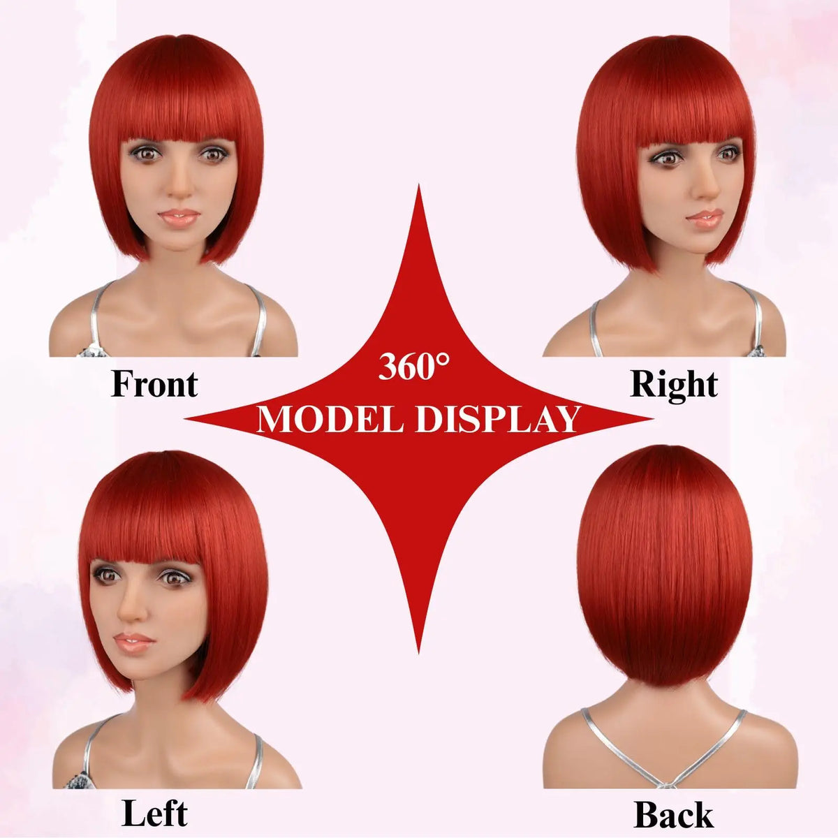 Red Bob Hairstyle Synthetic Wig Party Halloween Cosplay Hot-pressed Hairpiece