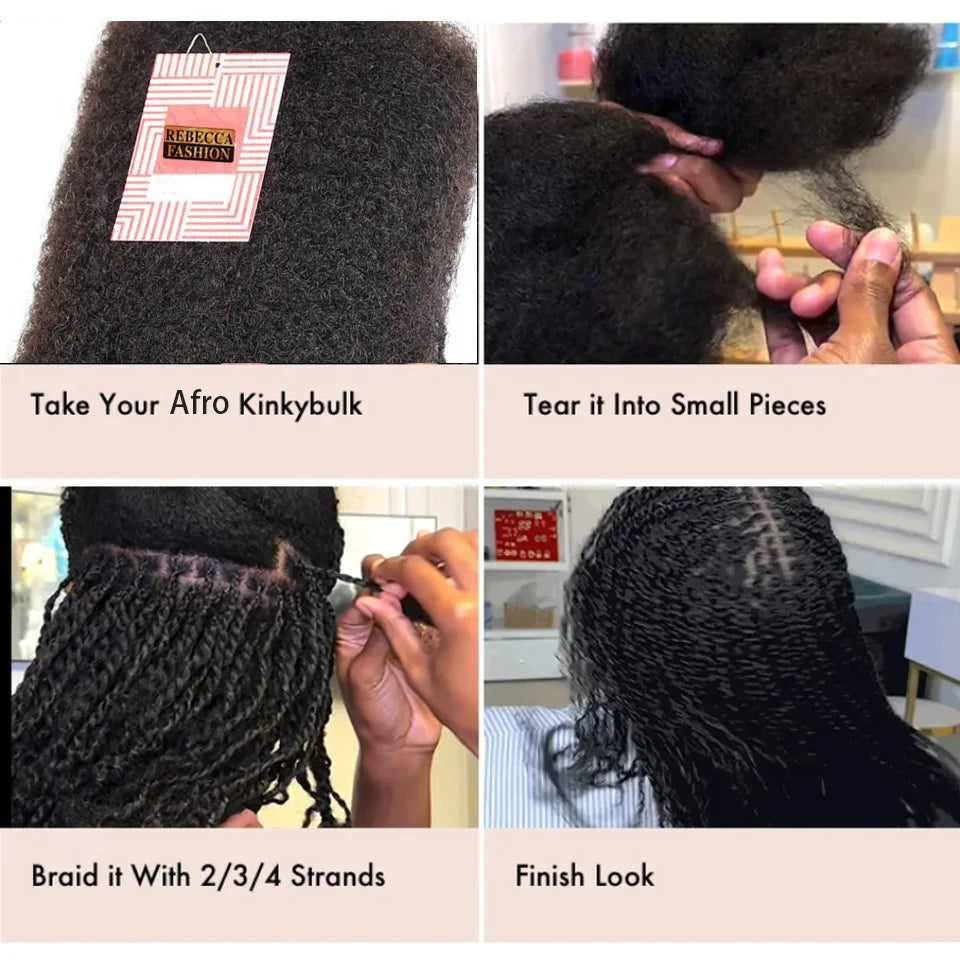 Remy Afro Kinky Curly Bulk Human Hair for Braiding, 50g/pc, Natural Colour, No Weft