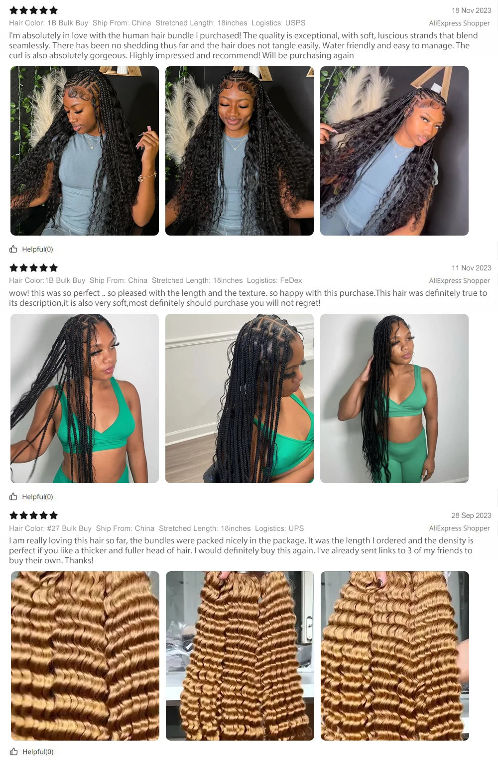 Deep Wave Bulk Human Braiding Hair for Boho Braids - Brazilian Virgin, 14 Inch, 100g (2 Bundles)