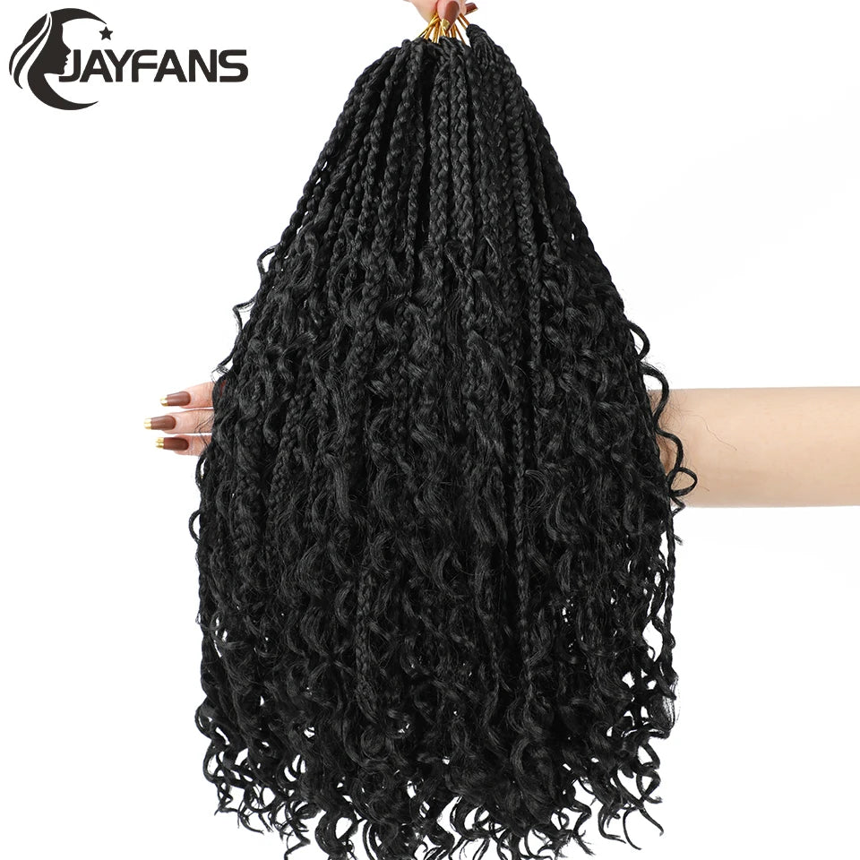 Boho Box Braids Crochet Synthetic Hair Goddess Curly Ends Bohomian