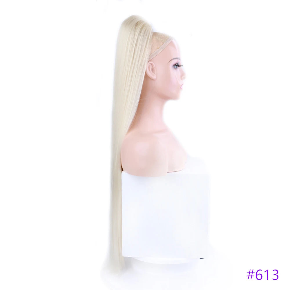 30 Inch Long Straight Ponytail Synthetic Drawstring Ponytail Chip-In Hair Extension Straight Pony Tail Fake Hairpiece
