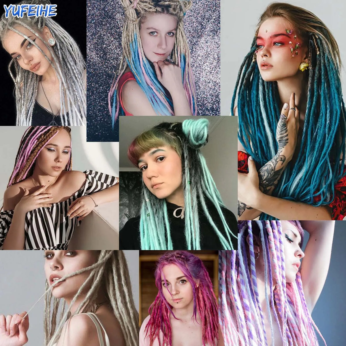 Synthetic 100% Handmade Dreadlocks Extensions Faux Locs Crochet Braid Hair Hip-Hop Style 20 Inch 10 Strands/Pack Blue