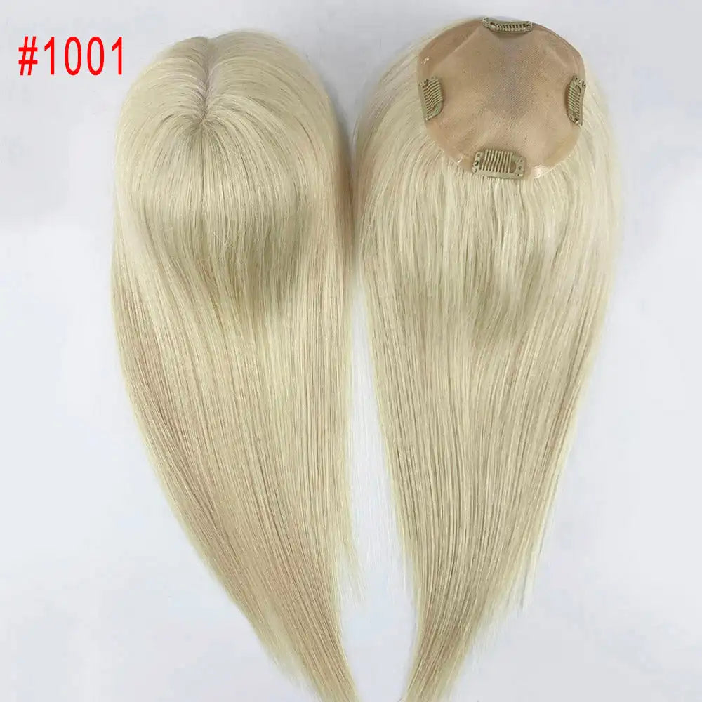 Straight Virgin Human Hair Topper — Mono Base, Clip-In Hairpiece