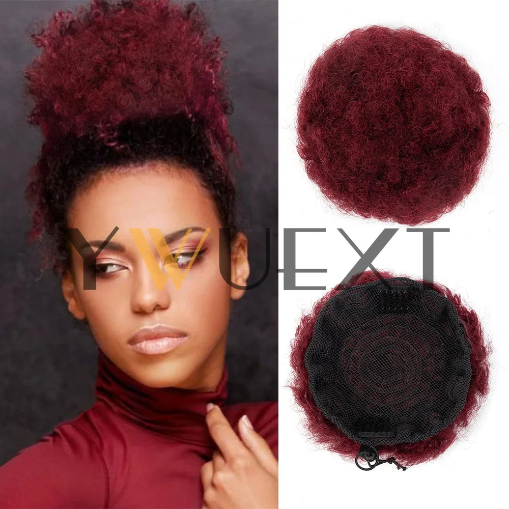 Afro Puff Ponytail 4-6 Human Hair Extensions Clip On Kinky Drawstring Curly