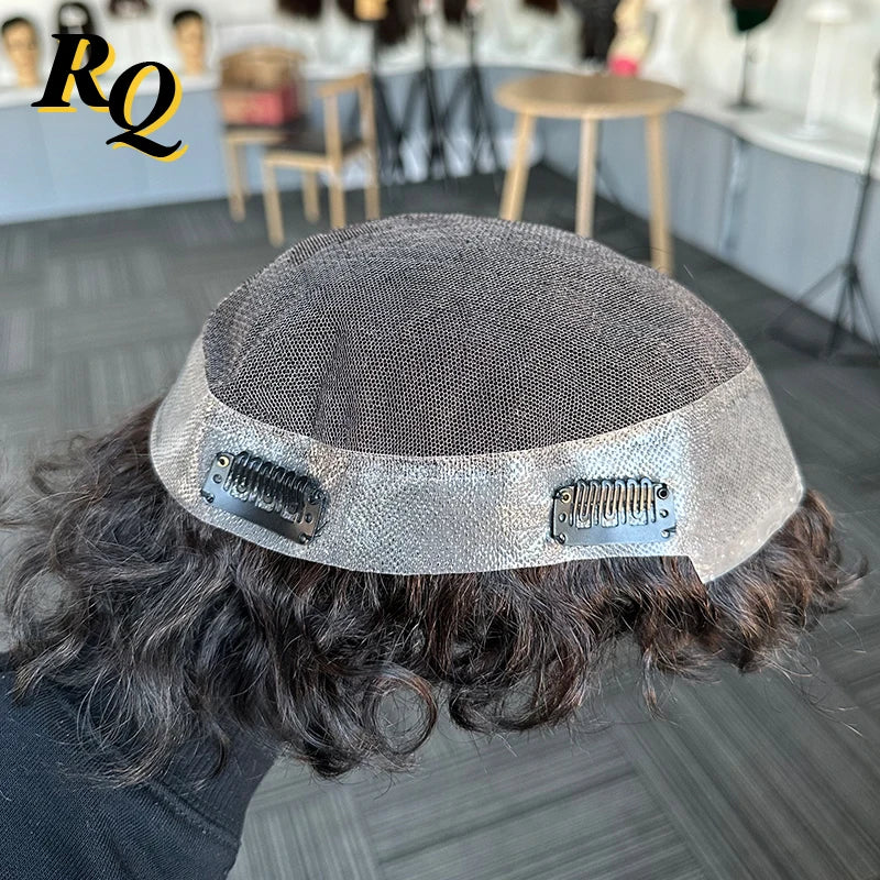 Curly Human Hair Toupee for Men — Pre-Cut Styled, Lace Base