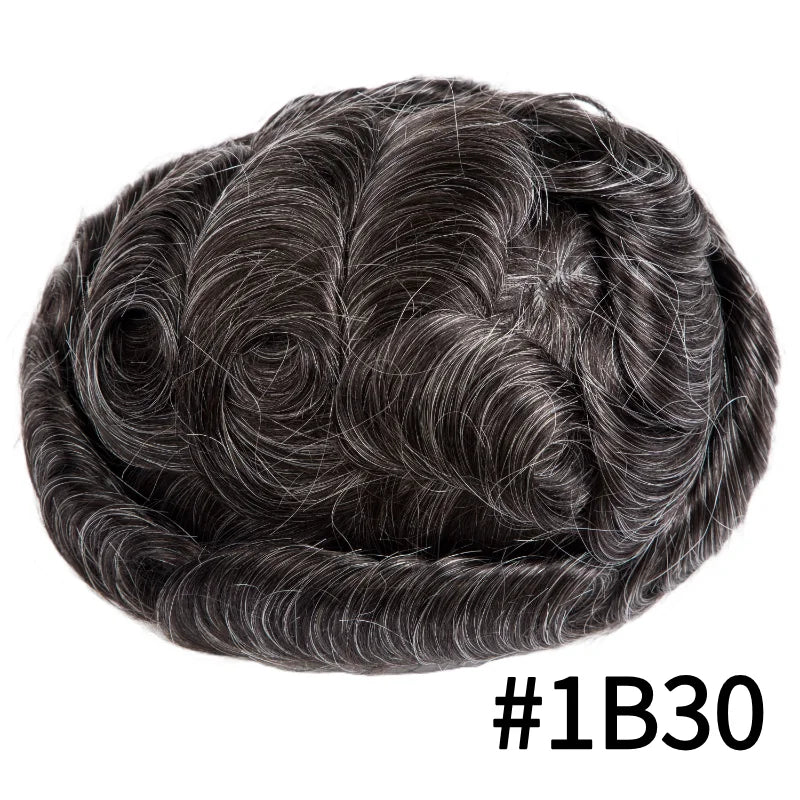 Male Hair Prosthesis Lace PU Base Breathable Natural Hairline Natural Human Hair Toupee Man Wig