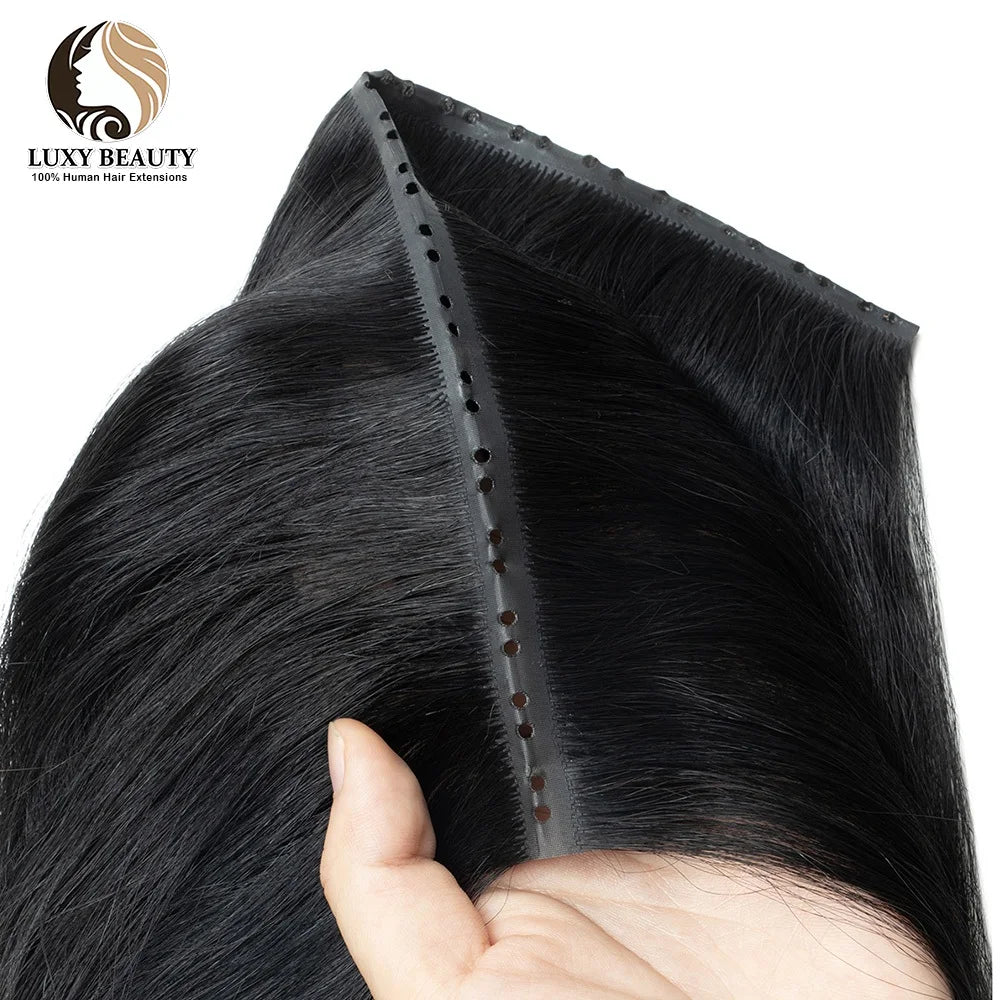 Blonde Invisible Skin Weft Inject Human Hair Extensions Straight Twin Tab Natural