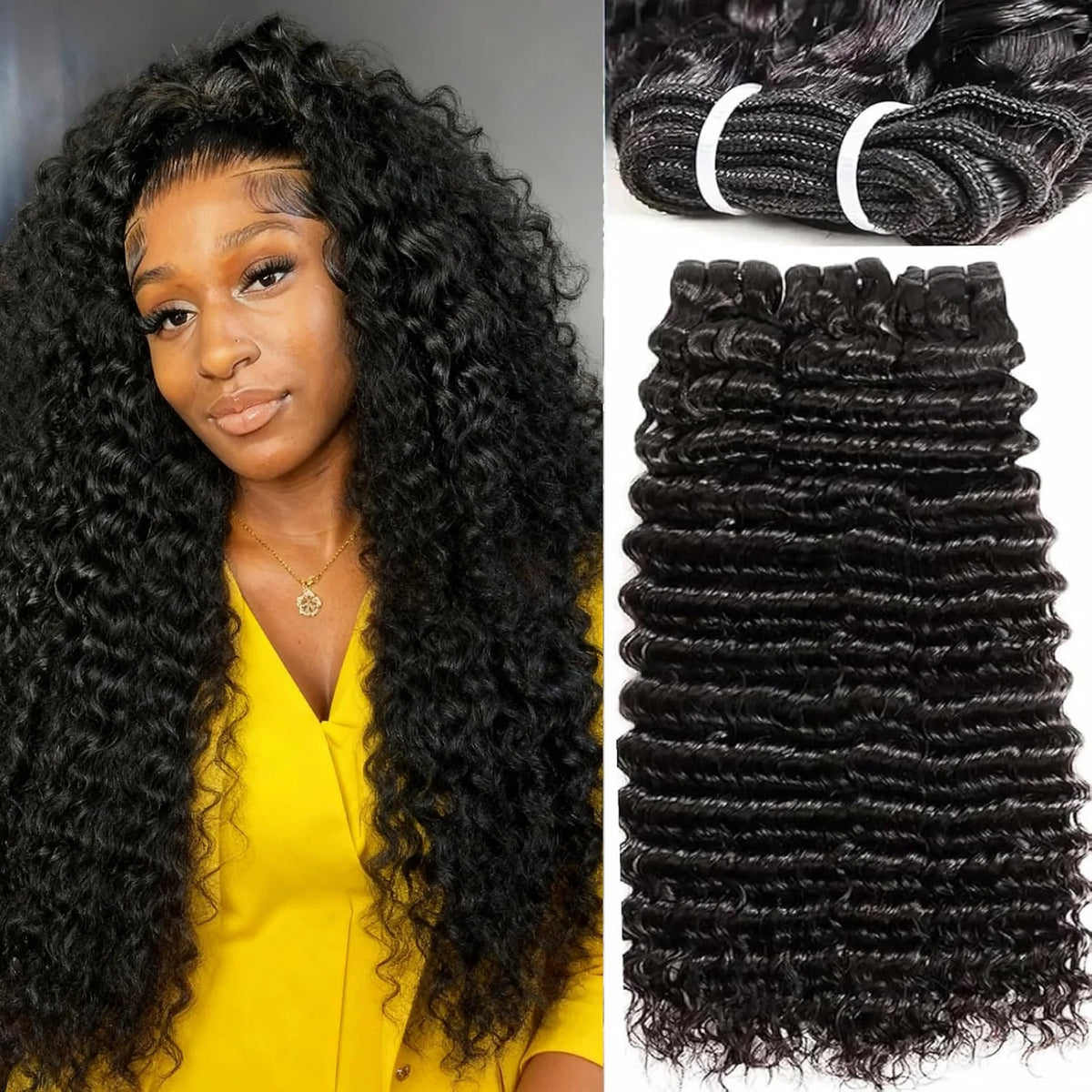 Deep Wave Natural Color Bundles Brazilian Hair Extension Remy One Weave Unprocessed