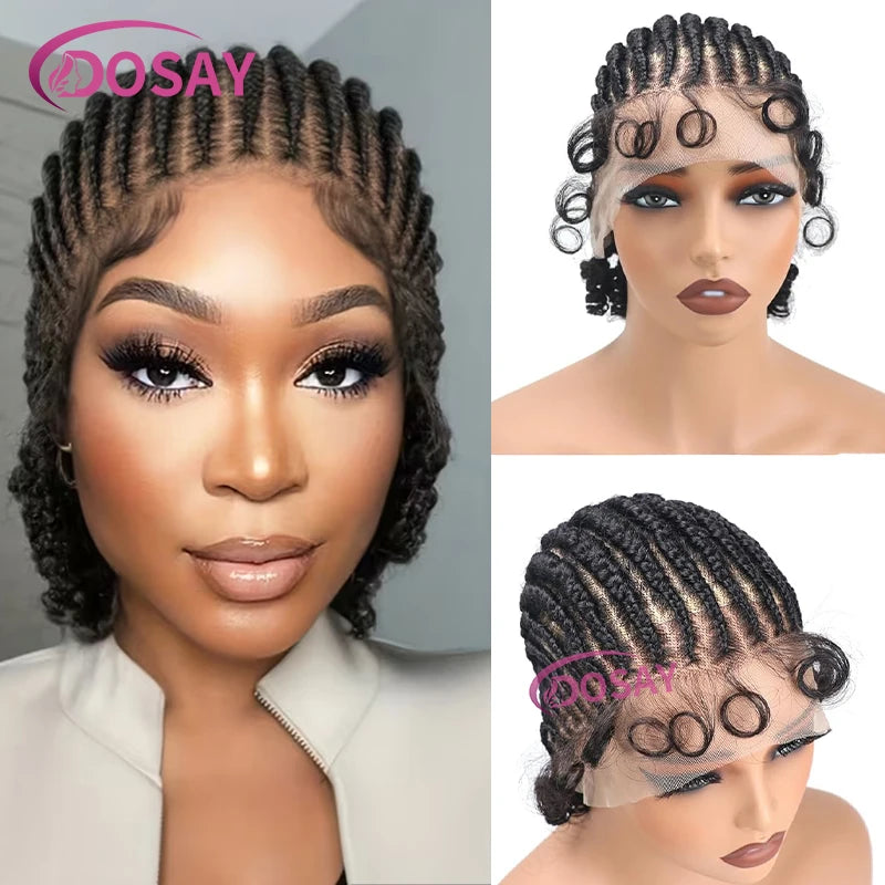 8 Inch Synthetic Short Bob Cornrow Braided Wig with Baby Hair, Knotless Box Braids