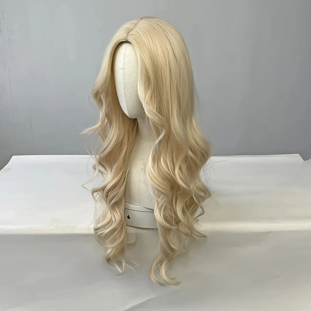 Golden curly synthetic wig for long curly hair for party, Halloween cosplay, high-temperature hair accessory