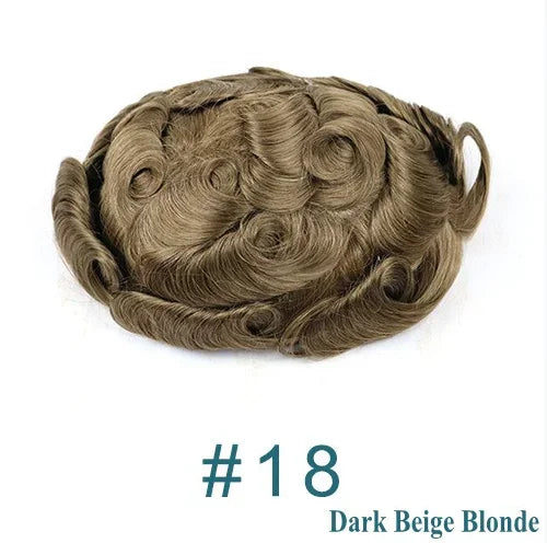Swiss Lace PU Toupee Black Europe Human Hair Wig 1B40 Replacement System